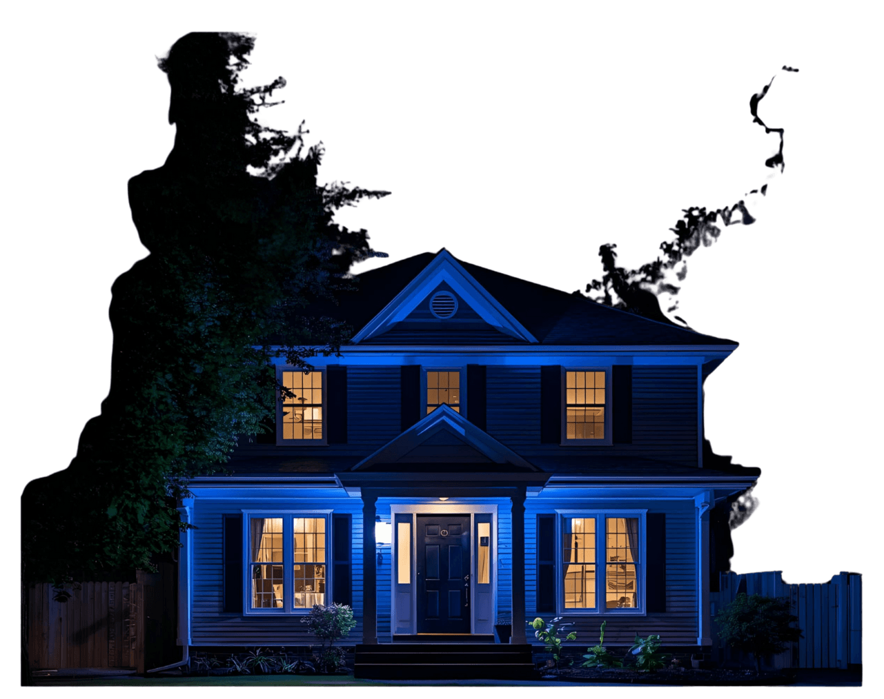 Blue Illuminated House at Night
