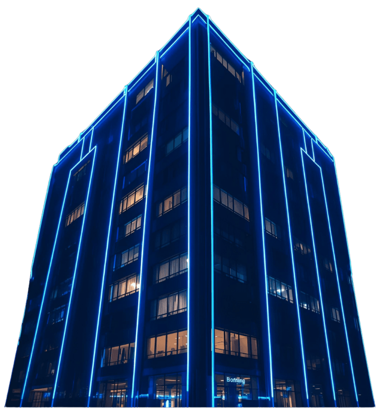 Modern Office Building with Blue Neon Lights