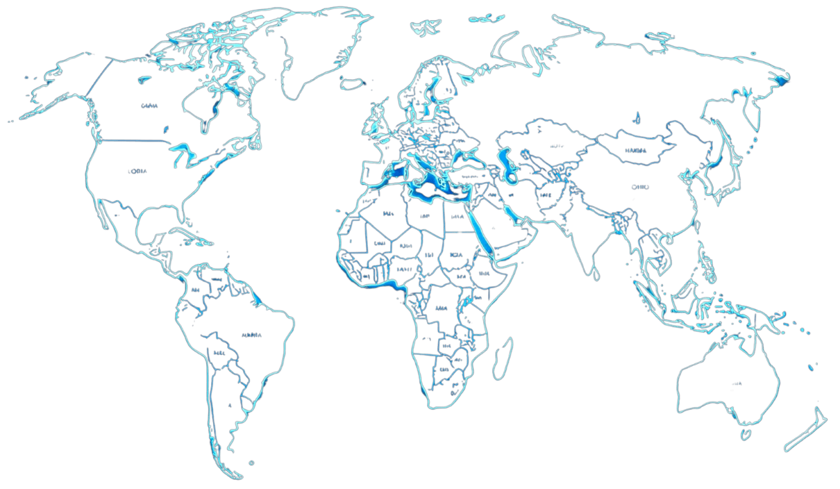 Digital World Map with Cyan Outlines